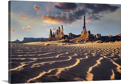 Totem Pole At Sunrise In Monument Valley