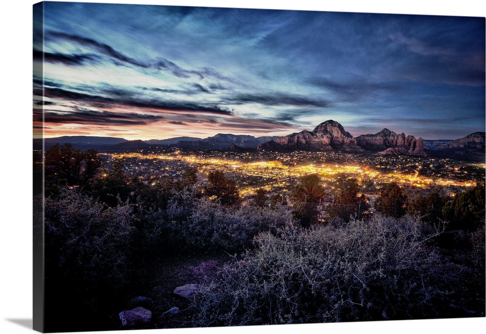 View from above Sedona, Arizona at dusk