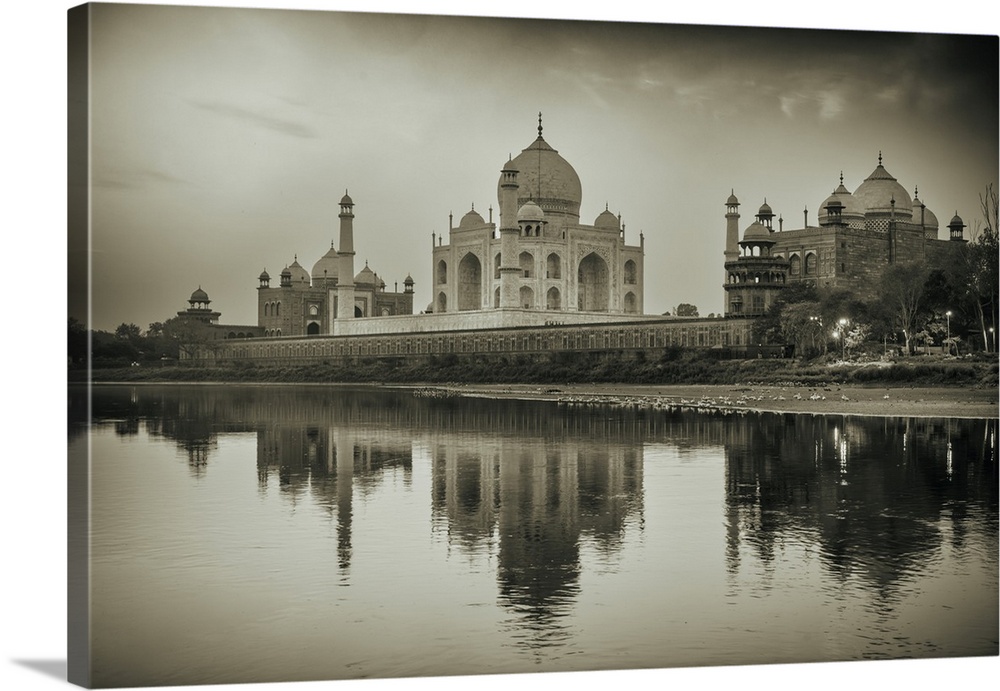 View from the river behind the Taj Mahal