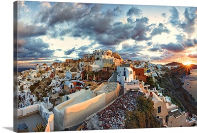 View of Oia, Santorini at sunset