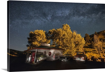 Vintage Texaco gas station after dark in the Palouse, Washington