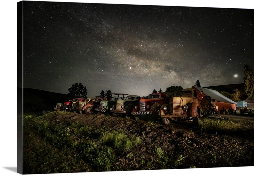 Vintage trucks under the Milky Way in the Palouse