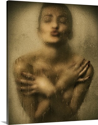 Woman with her hands across her chest in the shower