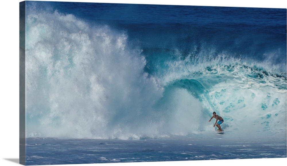 A Surfer Catches A Ride On A Pipeline, North Shore, Hawaii