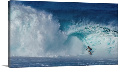 A Surfer Catches A Ride On A Pipeline, North Shore, Hawaii