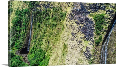 Aerial photograph of a waterfall on the north east shore of Hawaii's big island