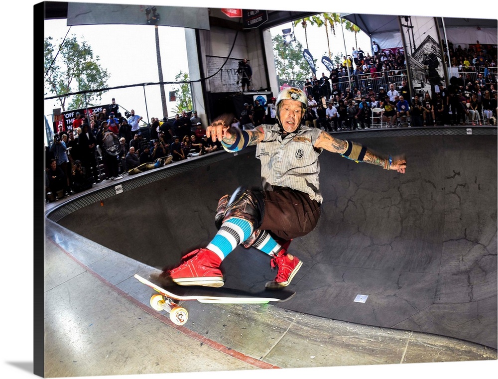 Duana Peters skateboarding at the Vans Pool Party in Vans Skatepark in Orange, California, 2015.