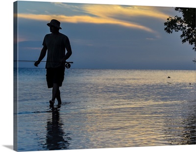 Fly fishing at sunset in Southern Belize