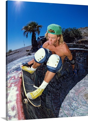 Jeff Ronnow skateboarding at the Nude Bowl in California, 1988