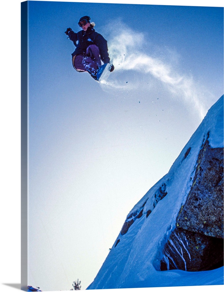 Noah Styles a cliff jump up on Donner Summit near Lake Tahoe in the winter of 92-93.