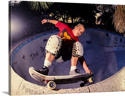Riky Barnes skateboarding at San Juan Capistrano Skatepark, 1989