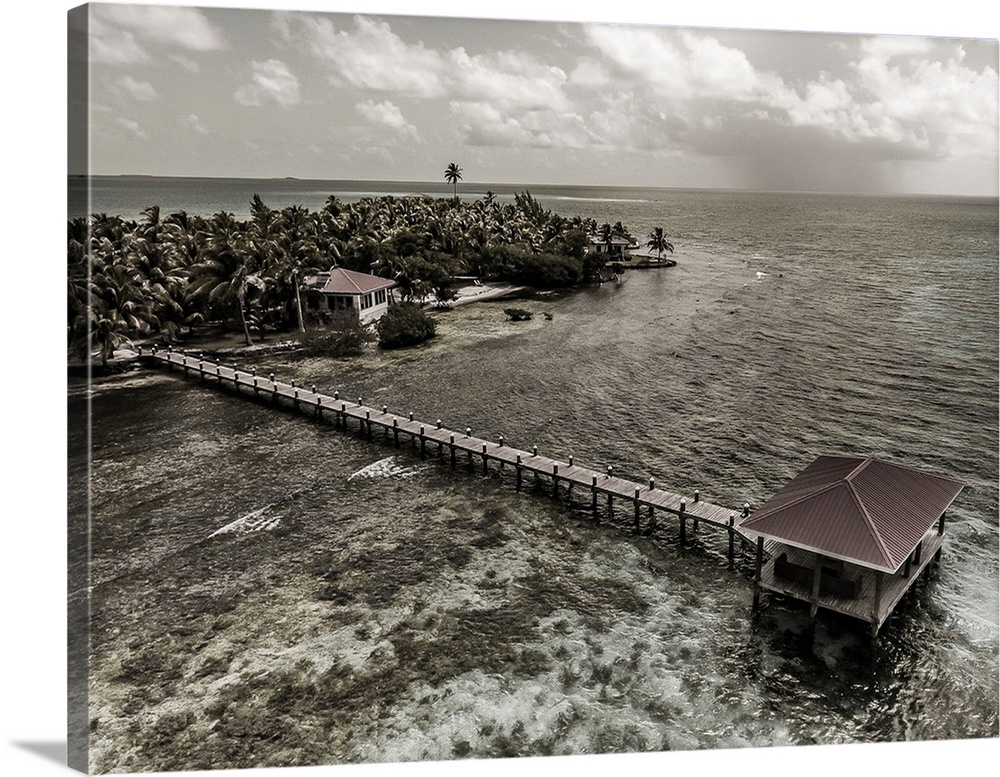Rough waters around a wharf in Hatchet Caye Resort in Placencia, Belize.