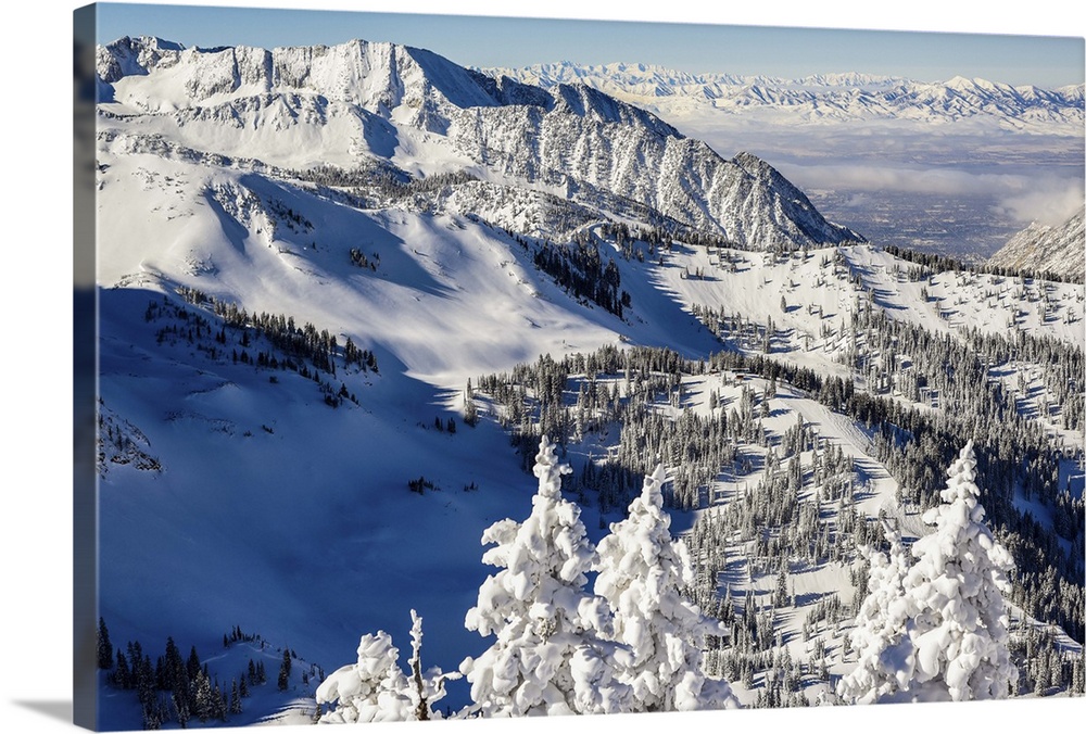 Landscape photograph of the snow covered Wasatch Range in Utah.