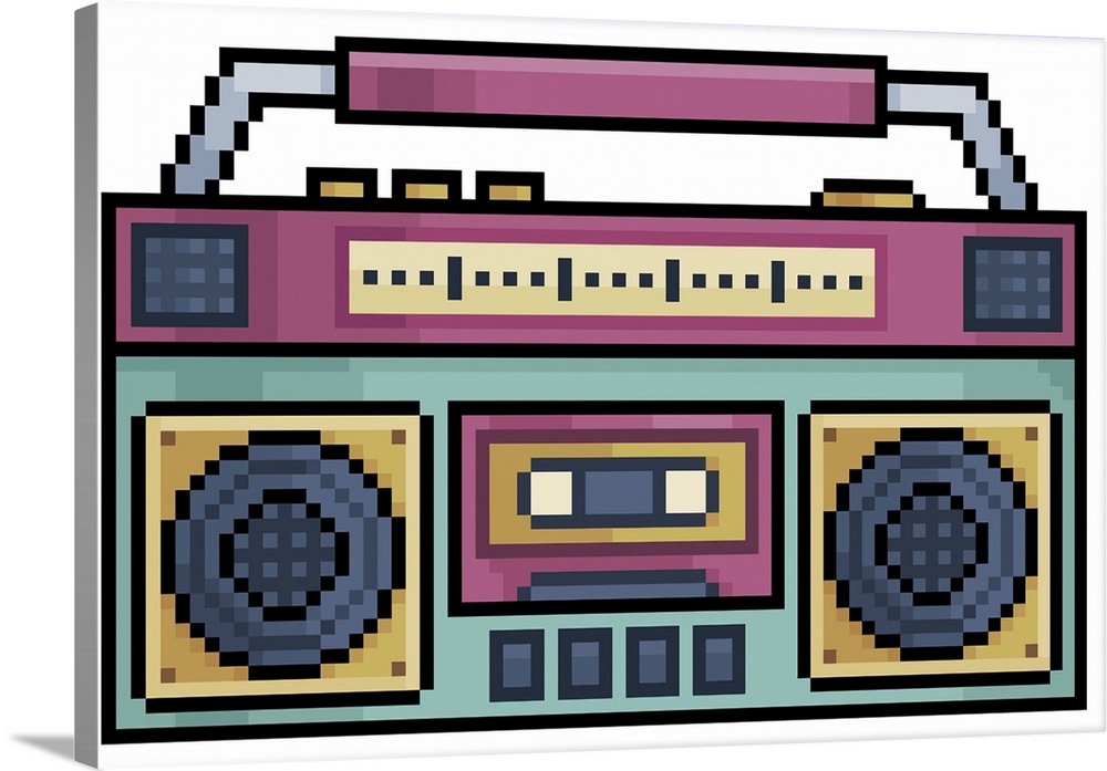 Pixel art. Old radio the 80s icon on white background. Originally a vector artwork.
