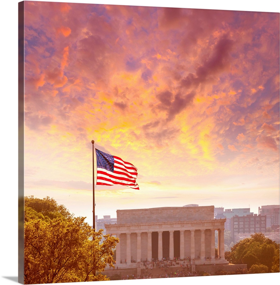 Abraham Lincoln Memorial building sunset Washington DC.