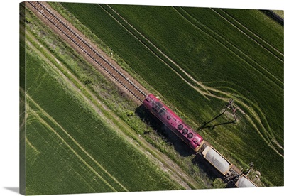 Aerial View Of A Train On The Railway Track In Poland