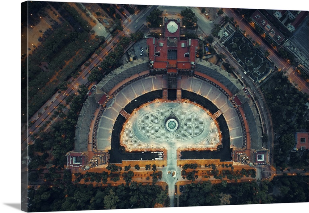 Aerial View Of Plaza De Espana At Night In Seville, Spain