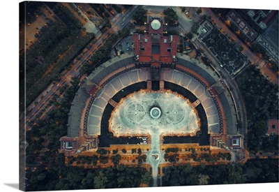 Aerial View Of Plaza De Espana At Night In Seville, Spain