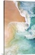 image thumbnail of View from above, stunning aerial view of a person relaxing on a beautiful beach bathed by a turquoise sea during sunset. K...