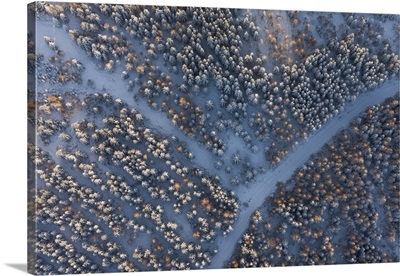 Aerial View Of The Karkonosze Mountains And Forest In Winter, Poland