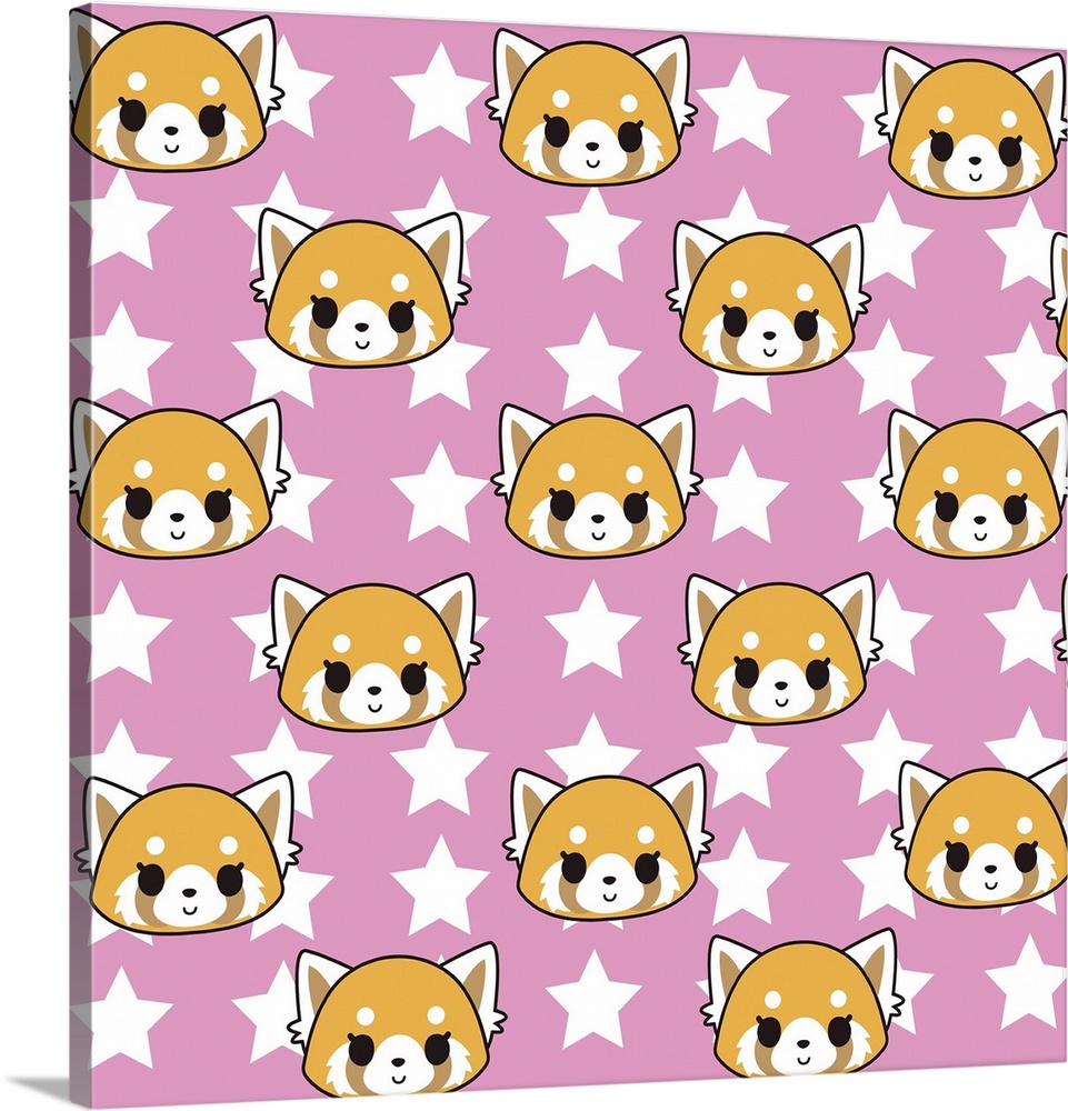 Anime panda aggretsuko on colorful patterned background.
