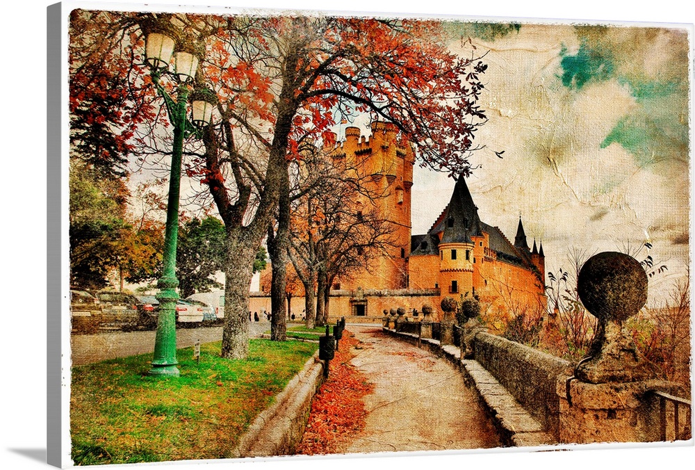 fairy Alcazar castle, Segovia , Spain, picture in painting style