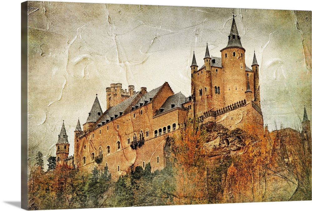 medieval castle Alcazar, Segovia,Spain- picture in paintig style