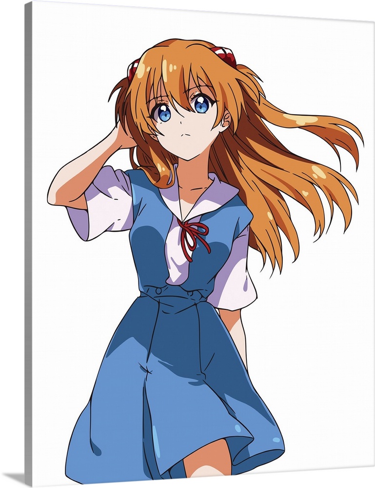 Anime red-haired girl with blue eyes in a blue school uniform.