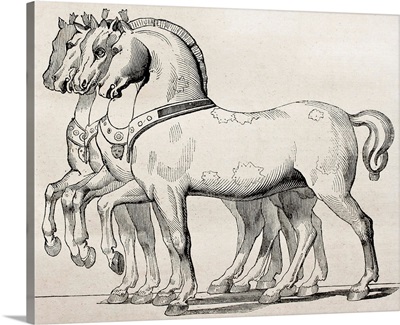 Antique illustration of the St. Mark's Basilica horses in Venice