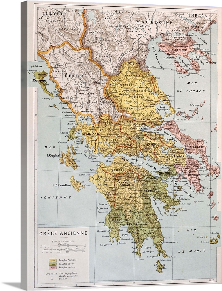 Old map of Ancient Greece. By Paul Vidal de Lablache, Atlas Classique, Librerie Colin, Paris, 1894