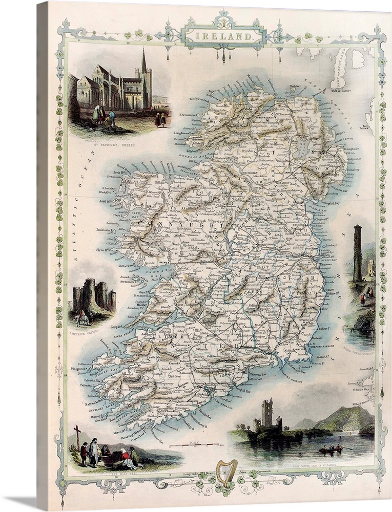Ireland old map. Created by John Tallis, published on Illustrated Atlas, London 1851