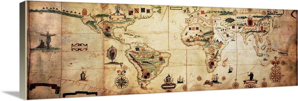 Antique world planisphere portolan map of Spanish and Portuguese maritime and colonial empire. Creat