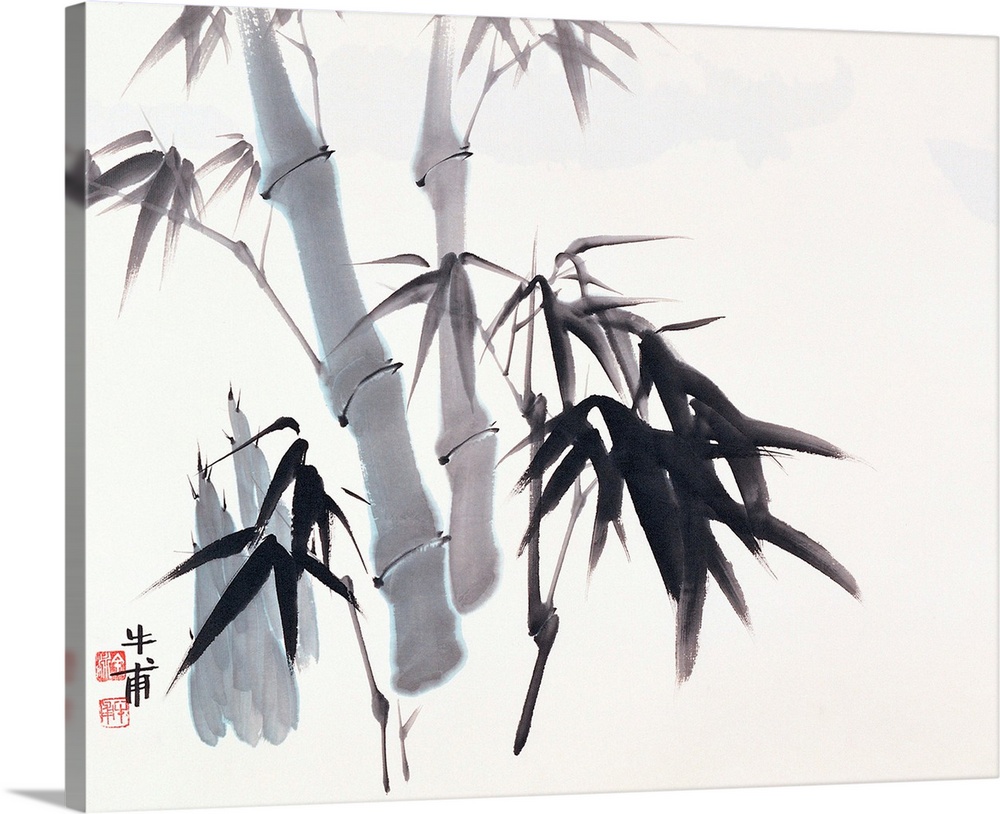 Traditional Chinese Painting Black and White Landscape Canvas Wall Art Bamboo Artwork