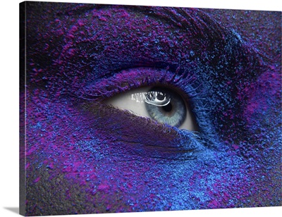 Beautiful Female Eye With Dry Paint Dust Pigment On Face