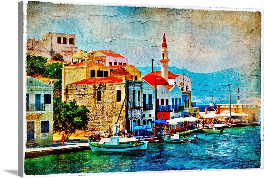beautiful Kastelorizo bay (Greece, Dodecanes)  - artwork in painting style