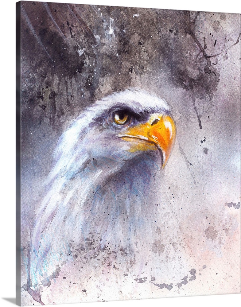 Beautiful Painting Of A Bald Eagle Head Against An Abstract Background.