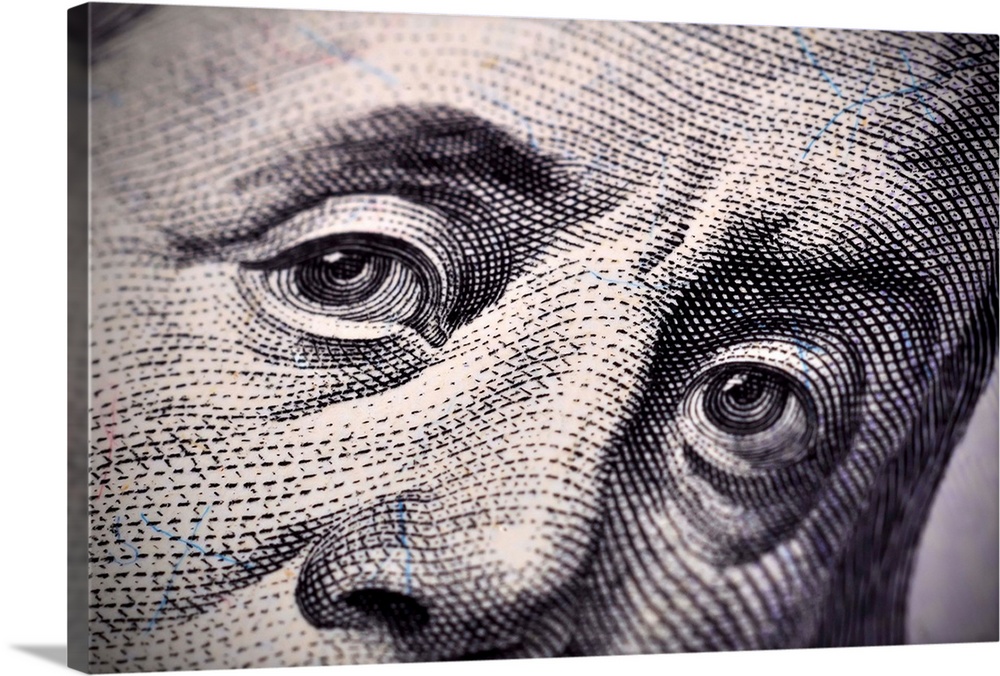 Benjamin Franklin face on the US $100 dollar bill. Extra close up