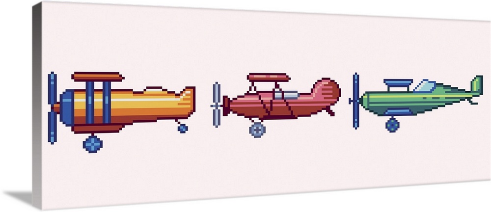 Old airplanes with propellers set. Originally 8-bit vector illustration.