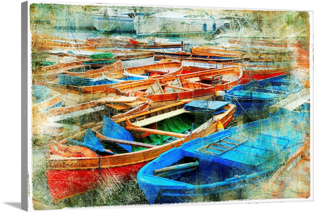 artistic picture in painting style - boats in Naples port