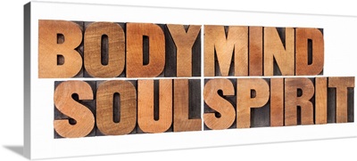 Body, Mind, Soul, Spirit - Vintage Letterpress Wood Blocks