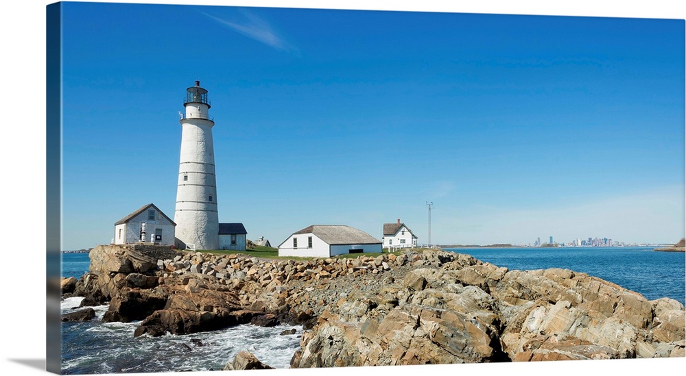 Wide Angle shot of Boston Lighthouse on a clear day.