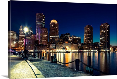Boston Skyline By Night - Massachusetts