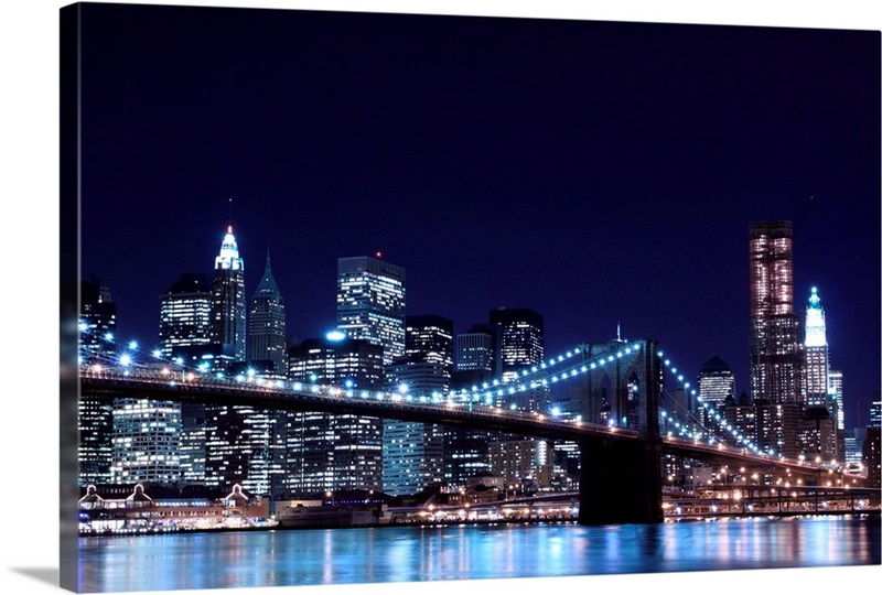 Brooklyn Bridge and Lower Manhattan Skyline at Night - Fine Art Photo -  PROKOS