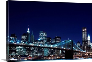 Brooklyn Bridge and Manhattan Skyline At Night, New York City image thumbnail