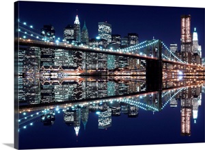 Brooklyn bridge and Manhattan skyline at Night, New York City image thumbnail