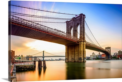 Brooklyn Bridge in New York City at dawn.