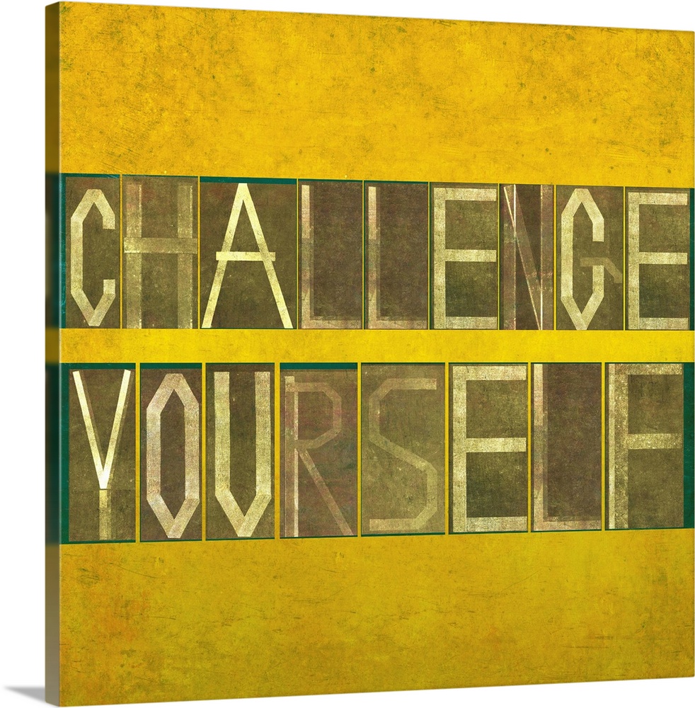 Textured background image and design element depicting the words "Challenge yourself"