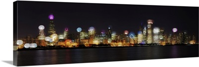 Chicago Skyline At Night With Blurred Photo Bokeh Composite