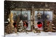 image thumbnail of Christmas Window Decoration In Red With Wood.