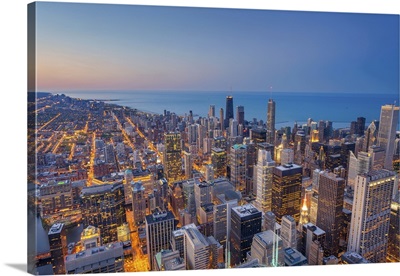 Cityscape Image Of Chicago Downtown During Twilight Blue Hour
